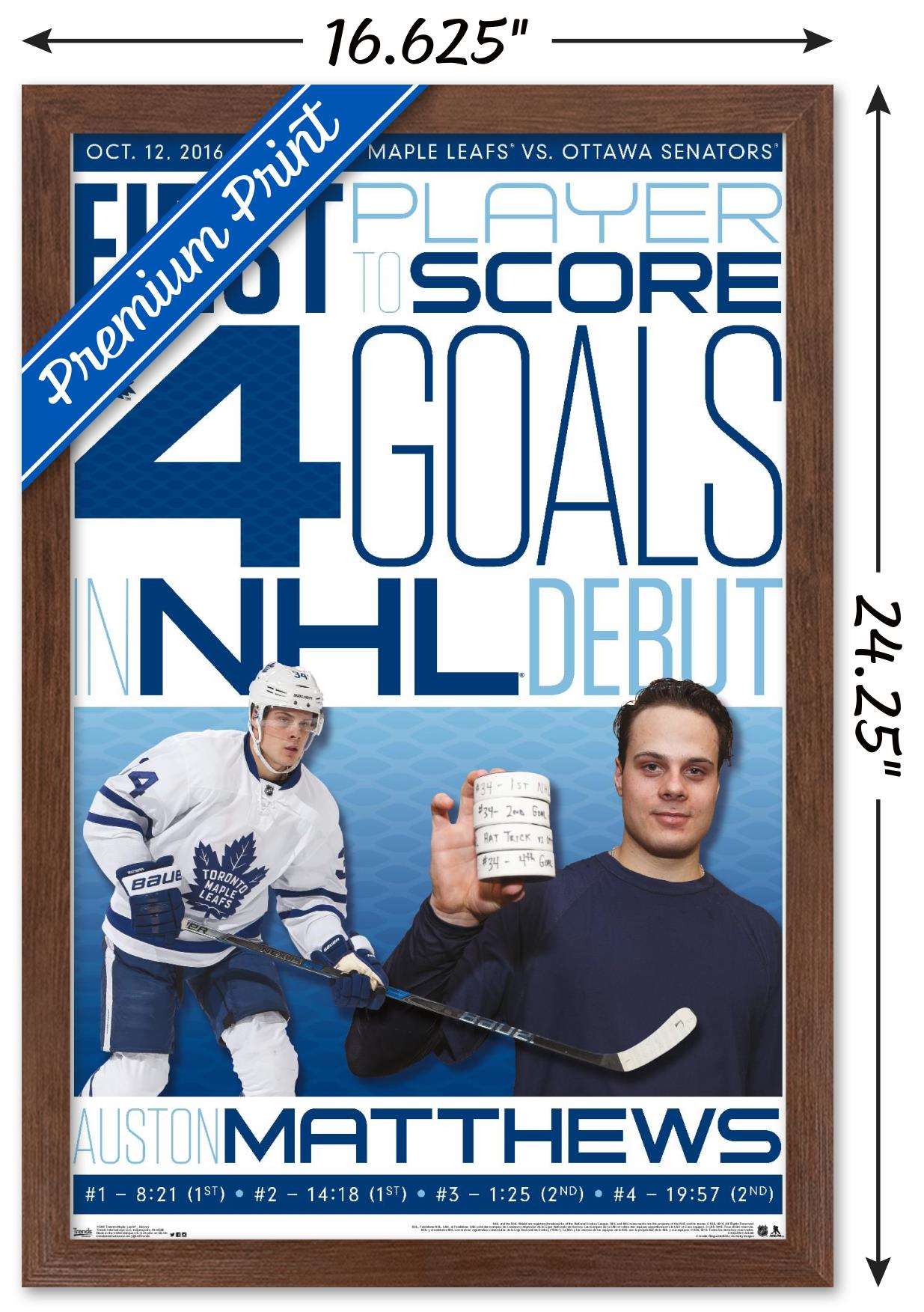 NHL Toronto Maple Leafs - Austin Matthews History Wall Poster, 14.725" x 22.375", Framed