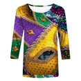 thumbnail image 4 of Outfmvch Chemises Mardi Gras pour Femmes, Manches 3/4 Hauts pour Femmes, Tenue Mardi Gras pour Femmes, Blouses pour Femmes, Hauts d'Entraînement pour Femmes, Tunique Graphique de Carnaval Manches 3/4 Col Rond Blouse Blanche 4TG, 4 of 5