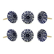 Set Of Six Dark Blue Printed Ceramic Knobs