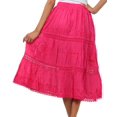 thumbnail image 2 of Sakkas Solid Embroidered Gypsy Bohemian Mid Length Cotton Skirt - Fuchsia - One Size, 2 of 4
