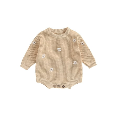 

GXFC Baby Fall Romper Sweater for Girls 6M 12M 18M 24M Infant Long Sleeve Flower Jumpsuit Bodysuit Autumn Clothing for Newborn Girls
