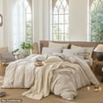 thumbnail image 4 of MooMee Striped Duvet Cover Set King 100% Washed Cotton Linen Like Textured Breathable 3-Piece (Tannish Linen Grey& White Classic Stripes), 4 of 6