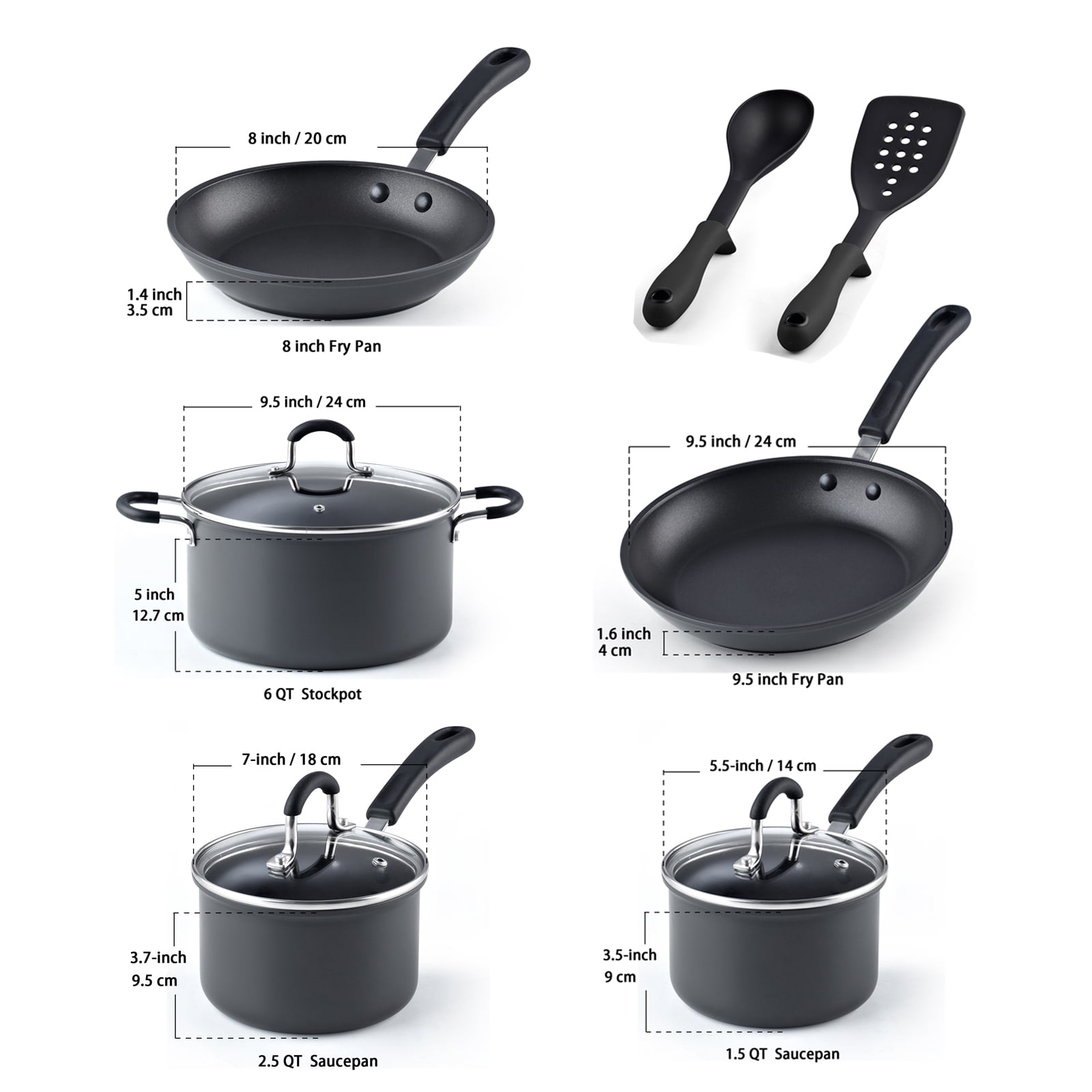 Cook N Home Professional Pots and Pans Nonstick Hard Anodized Cookware Set,  Dishwasher Safe with Stay-Cool Handles, 10-Piece, Black