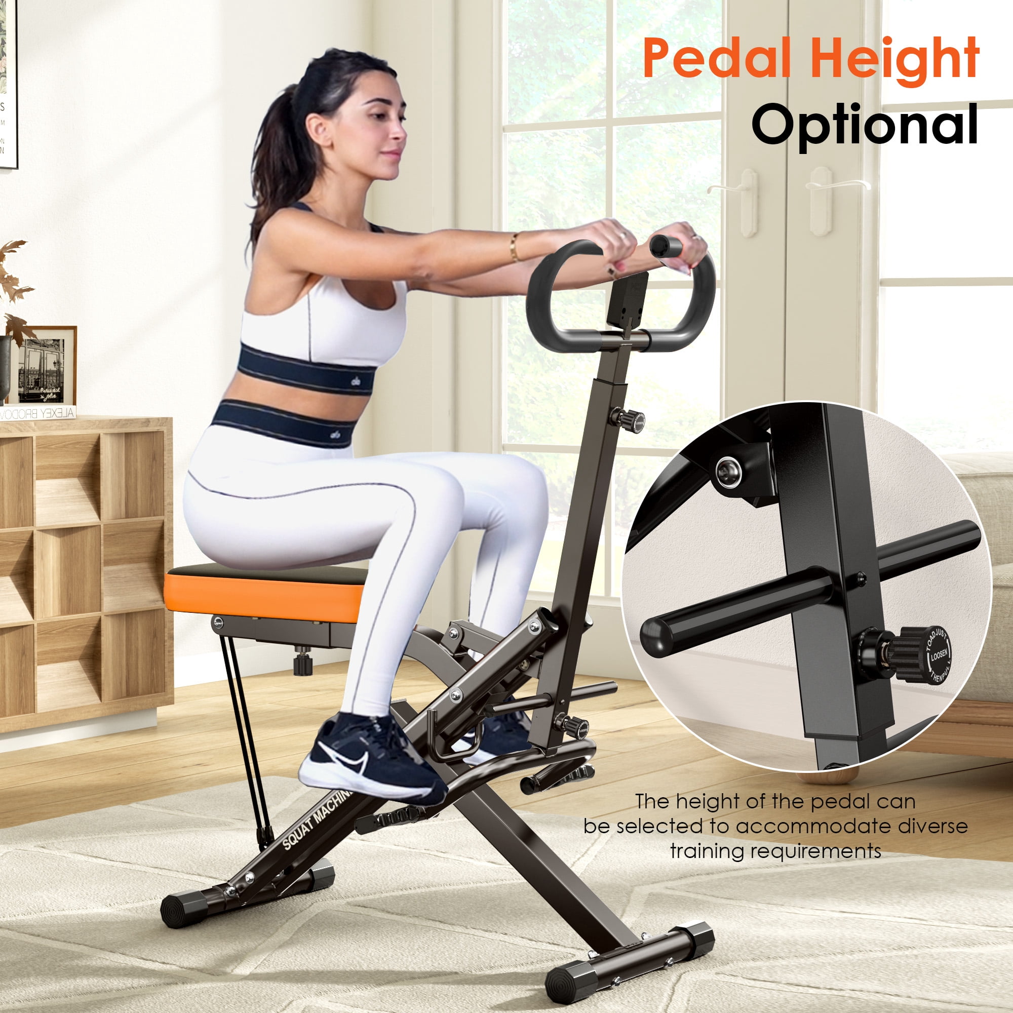 SogesPower Squat Machine Rowing Machines for Home, Foldable Fitness Rowing Machine Row, Ride Squat Machine with Adjustable 2 Resistance Bands for Workout Exercise, 330 lbs Weight Capacity, Black