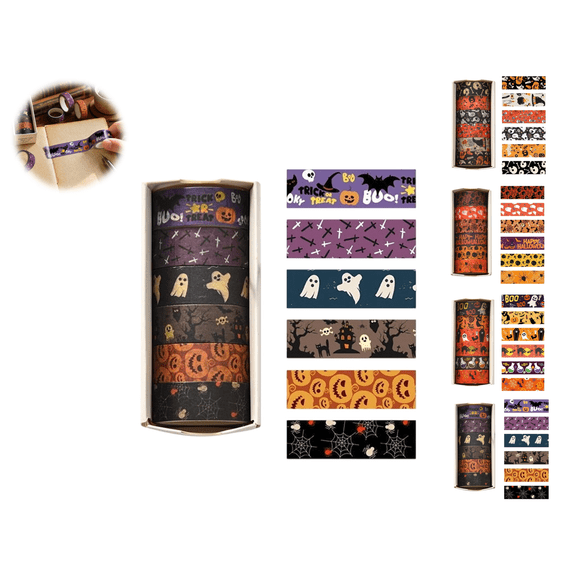 Halloween Washi Tape Set 6 Rolls Witchs Themed Decorative Tapes Holiday Washi Tape Halloween DIY Art Crafts Notebook Scrapbooking & Stamping Supplies(A Style)