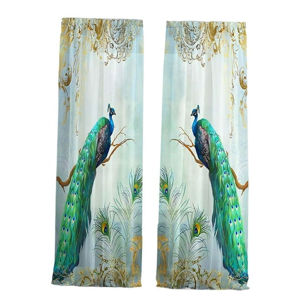 Cortinas de pavo real de 2 paneles con bolsillo para varilla, tratamiento de ventana para sala de estar 107cmx213cm