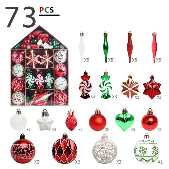 Pisexur Christmas Decorations Christmas Ball Ornaments -73pcs Shatterproof Christmas Ornaments Set ,Multiple Styles Ornaments For Christmas Trees ,Also For Other Party Decoration