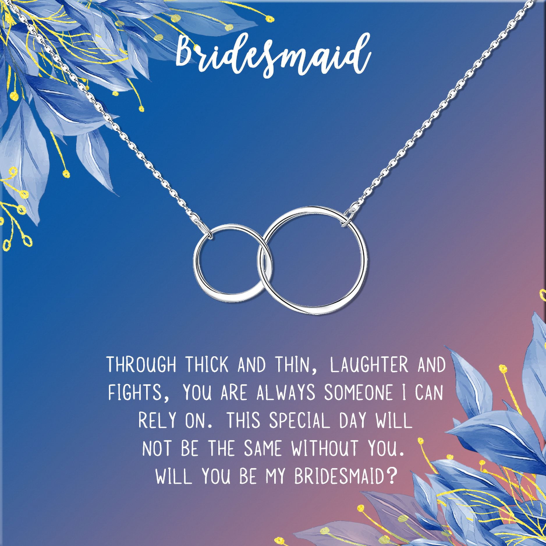 Anavia Bridesmaid Proposal Necklace, Will You Be My Bridesmaid, Bridal Party Gift Card Jewelry Necklace-[Silver Infinity Double Ring, Blue-Orange Gift Card]