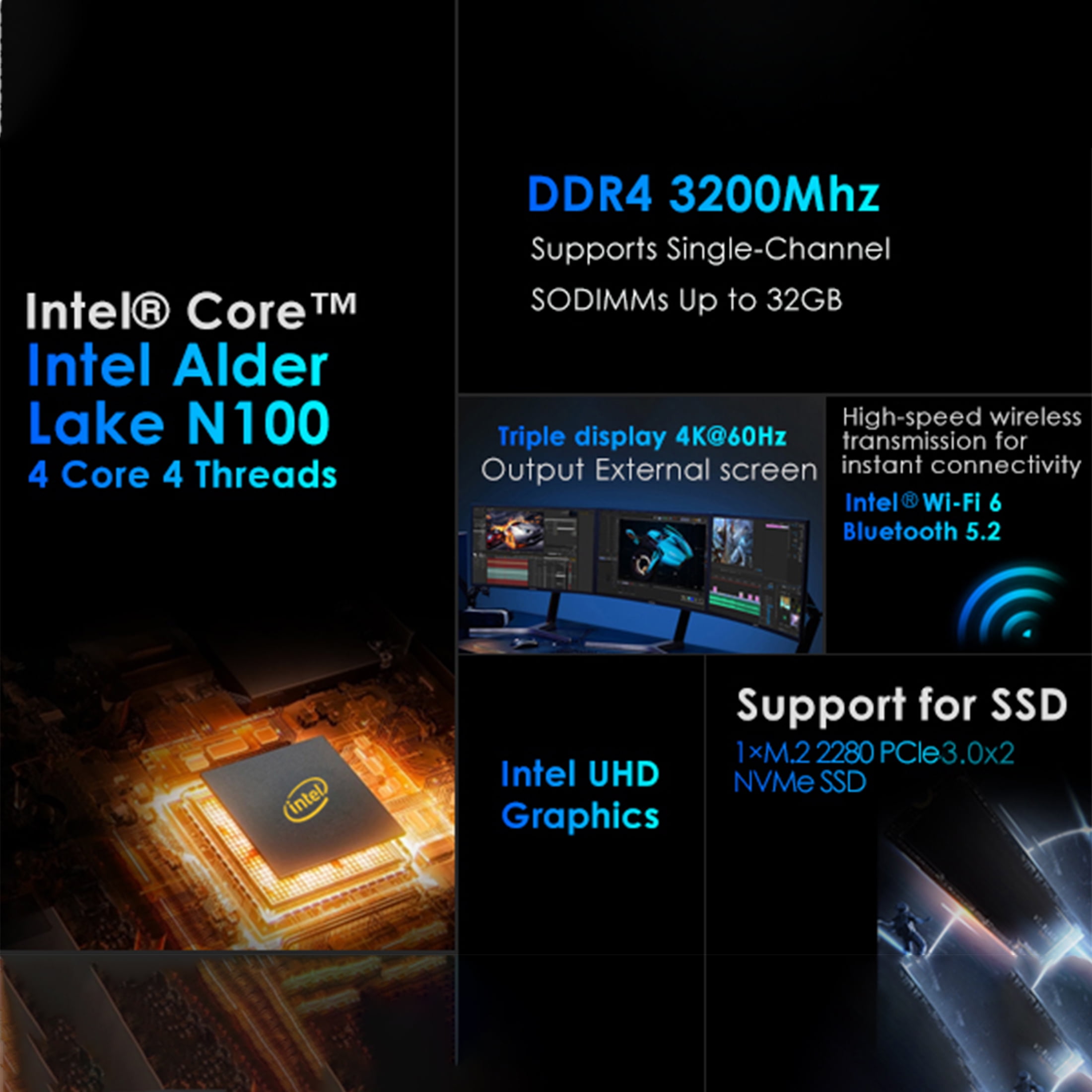 BRE NUC C06E Mini Pc,Intel N100Mini Desktop Computer, 16GB RAM, 512GB SSD, Black
