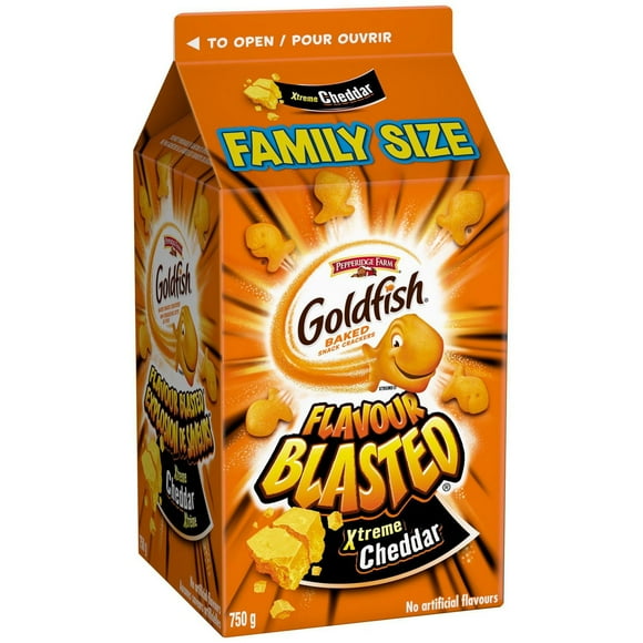 Craquelins GoldfishMD Explosion de saveursMD Cheddar Xtrême en format familial; la boîte 750g