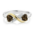 thumbnail image 2 of Gem Stone King 0.92 Ct Heart Shape Brown Smoky Quartz 925 Silver and 10K Yellow Gold Lab Grown Diamond Ring, 2 of 5