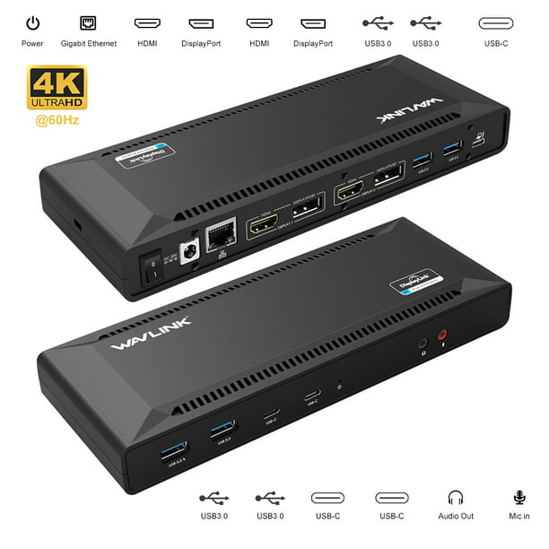 traducir Publicación casete WAVLINK USB C Dual 4K HDMI&DP Universal Docking Station, with 60W Power  Delivery, Dual 4K@60Hz & 5K@60Hz, Displaylink Dock with 2xDisplay Port 1.2,  2xHDMI 2.0, 6xUSB 3.0 Port, Gigabit Ethernet - Walmart.com