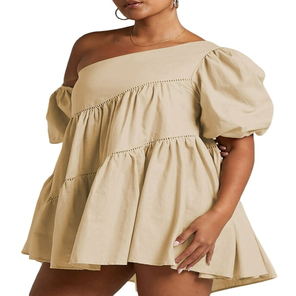 Babydoll Dress with Tiered Layers and Short Puff Sleeves for Women‘s Summer