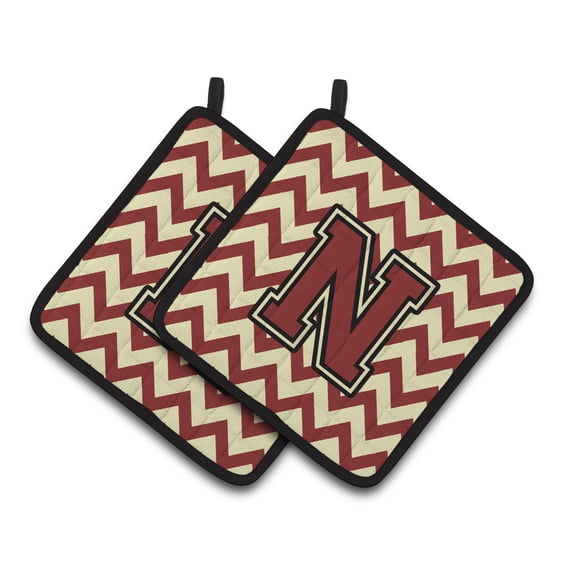 Carolines Treasures CJ1061-NPTHD Letter N Chevron Maroon and Gold Pair of Pot Holders, 7.5HX7.5W, multicolor