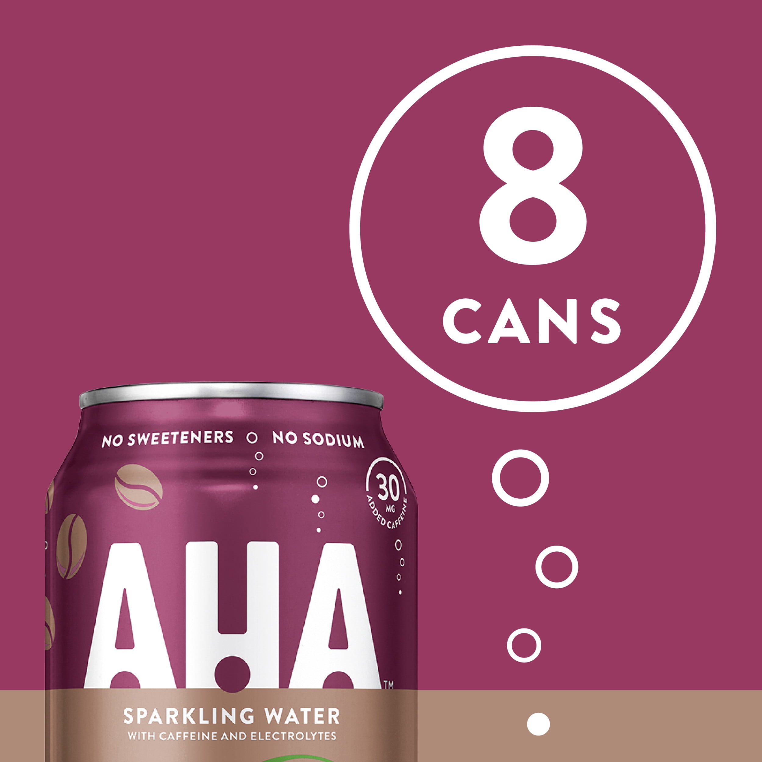 AHA Sparkling Water, Black Cherry + Coffee Flavored Water, with Caffeine & Electrolytes, Zero Calories, Sodium Free, No Sweeteners, 12 fl oz, 8 Pack