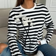 thumbnail image 6 of Olyvenn Women's Striped Knitted Crew Neck Pullover Y2k Flower Patchwork Cottagecore Sweater Long Sleeve Blouse Shirts Black L, 6 of 9