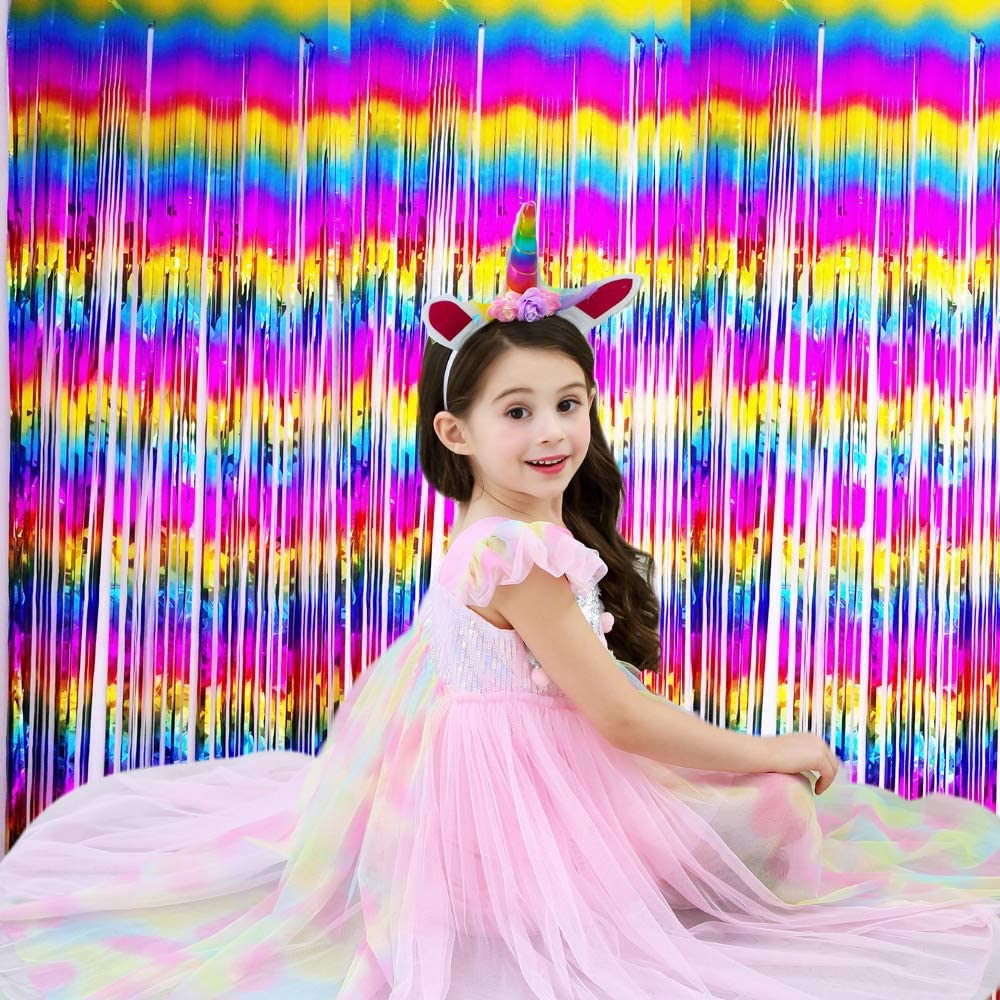 Buy Unicorn Party Supplies, LONGRV 2 Pack Tinsel Foil Fringe Backdrops