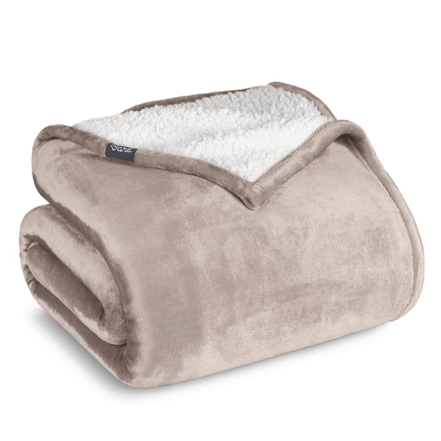 Manta de Cama Bare Home Sherpa Reversible Liviana Tamaño King Color Piedra