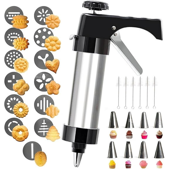 Spritz Cookie Press Gun Kit,13 Cookie Discs 8 Icing Nozzles Perfect for DIY Christmas Cookies and Decorating Cookies,Gifts for Wome(Comes with Cleaning Brush)（black)