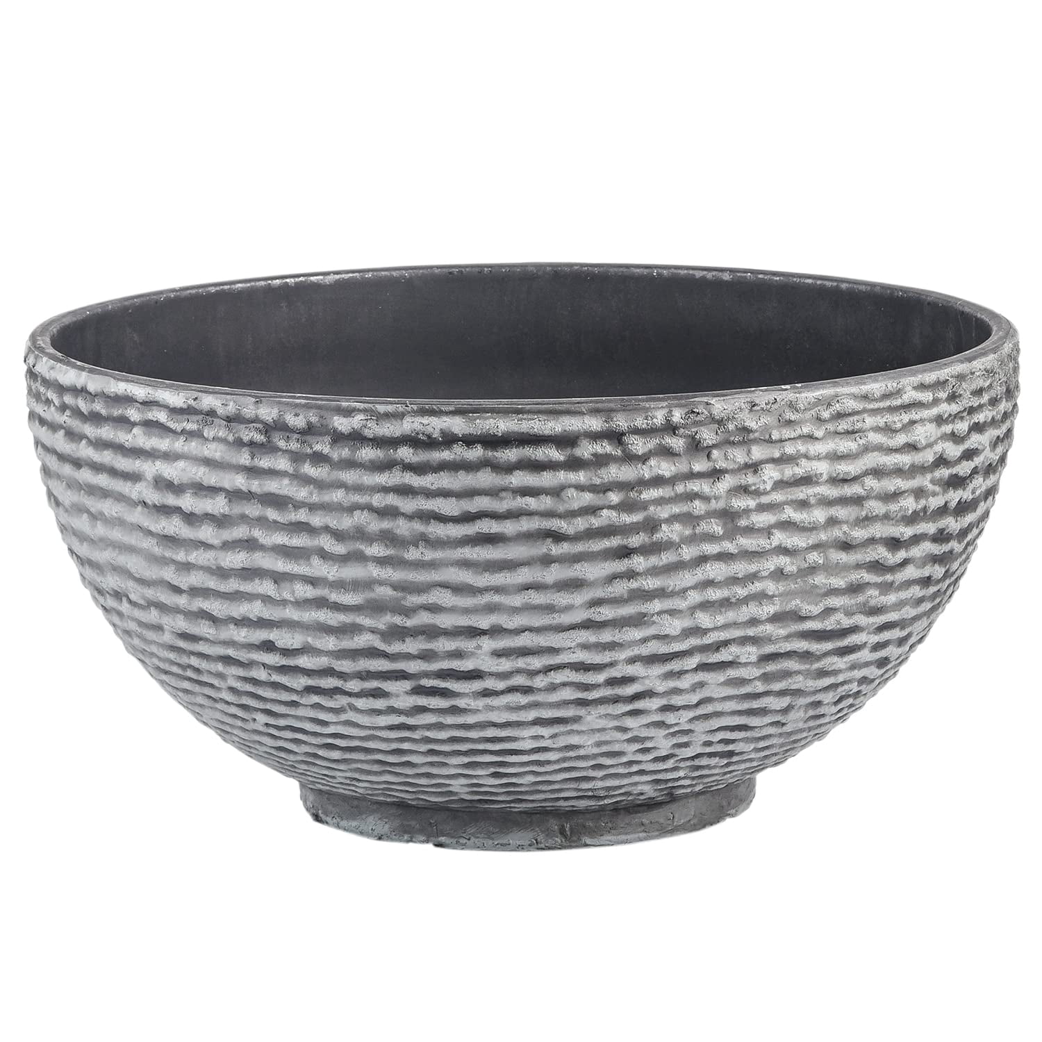 Sungmor Ash Black Resin Outdoor Low Bowl Planter Bird Bath 15.6 Inch Water Lily Succulent Pots Small Fountain Base