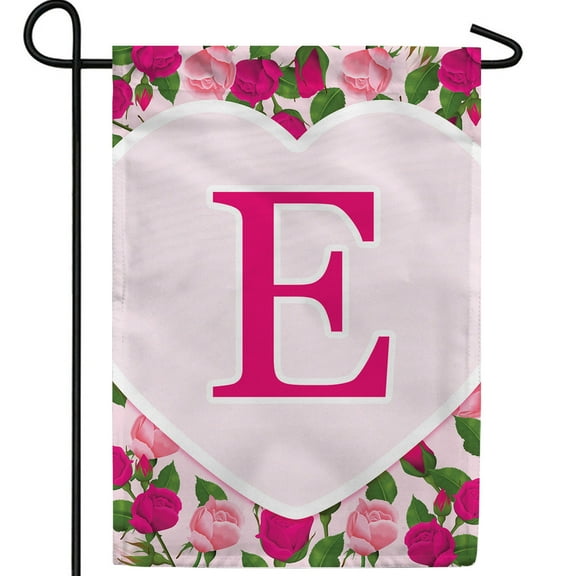 America Forever Flags Monogram Letter E Garden Flag - Pink Roses - 12.5 x 18 Inches, Happy Valentine's Day Pink Roses Love Heart Double Sided Flag, Seasonal Yard Outdoor Holiday Décor