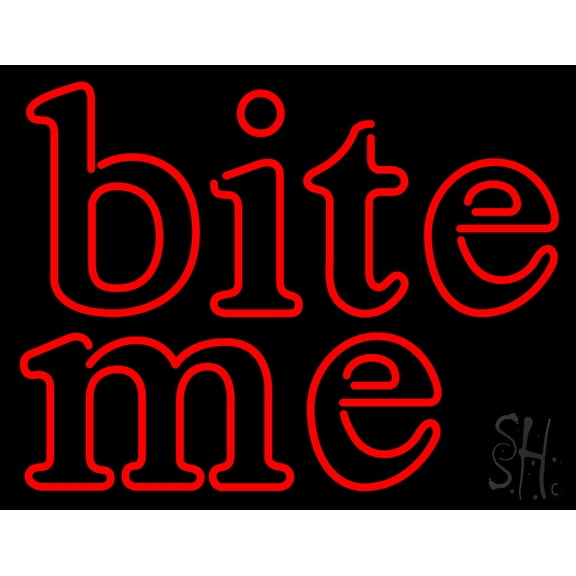 Bite Me LED Neon Sign 24 x 31 - inches, Black Square Cut Acrylic Backing, with Dimmer - Bright and Premium built indoor LED Neon Sign for restaurant window and interior decor.