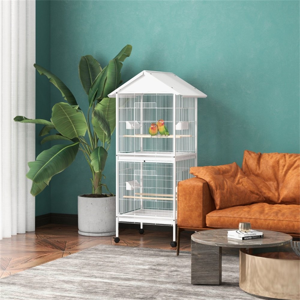 Large Metal Bird Cage with Wheels, 67 Inch Height, for Small to Medium Birds