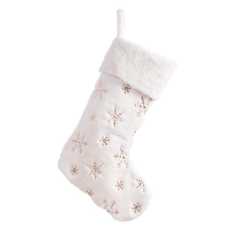Snowflakes Embroidered White Plush Christmas Stockings Candy Socks Gifts Bag With Hanging Loops Xmas Tree Fireplace Seasonal Decorations Gold