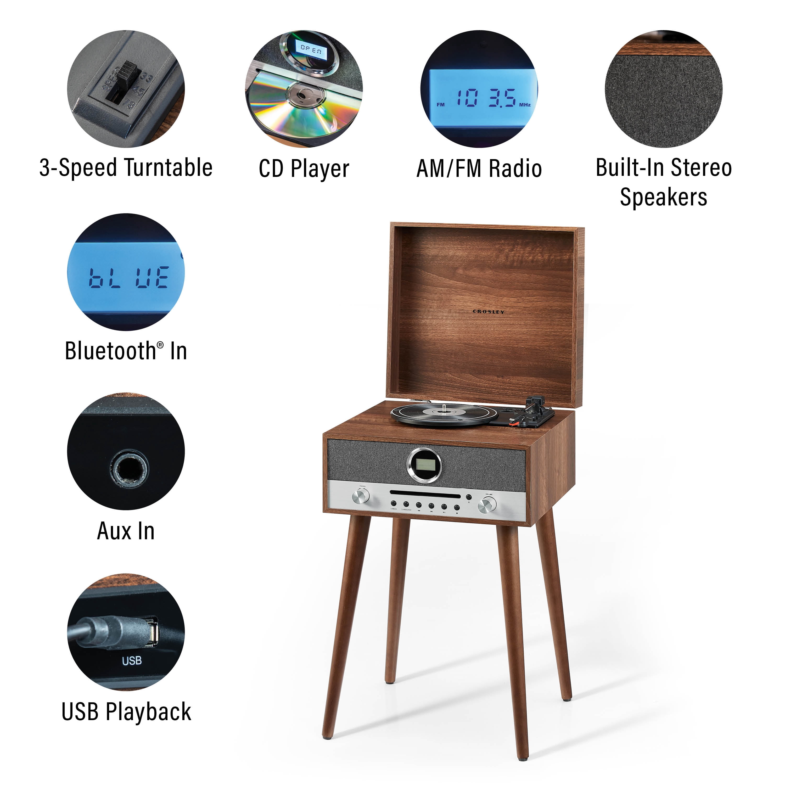 Crosley Nash 7-in-1 Record Player with Bluetooth - Audio Turntables