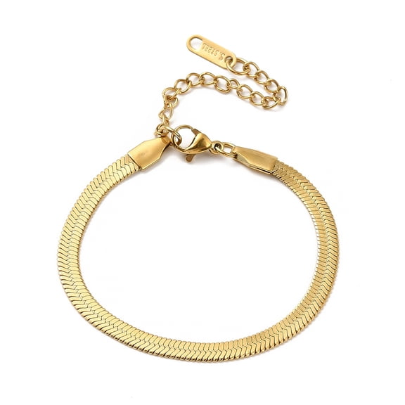 Ion Plating(IP) 304 Stainless Steel Herringbone Chain Bracelet for Men Women Real 18K golden Plated Wide: 4 6 inch(15.1cm)