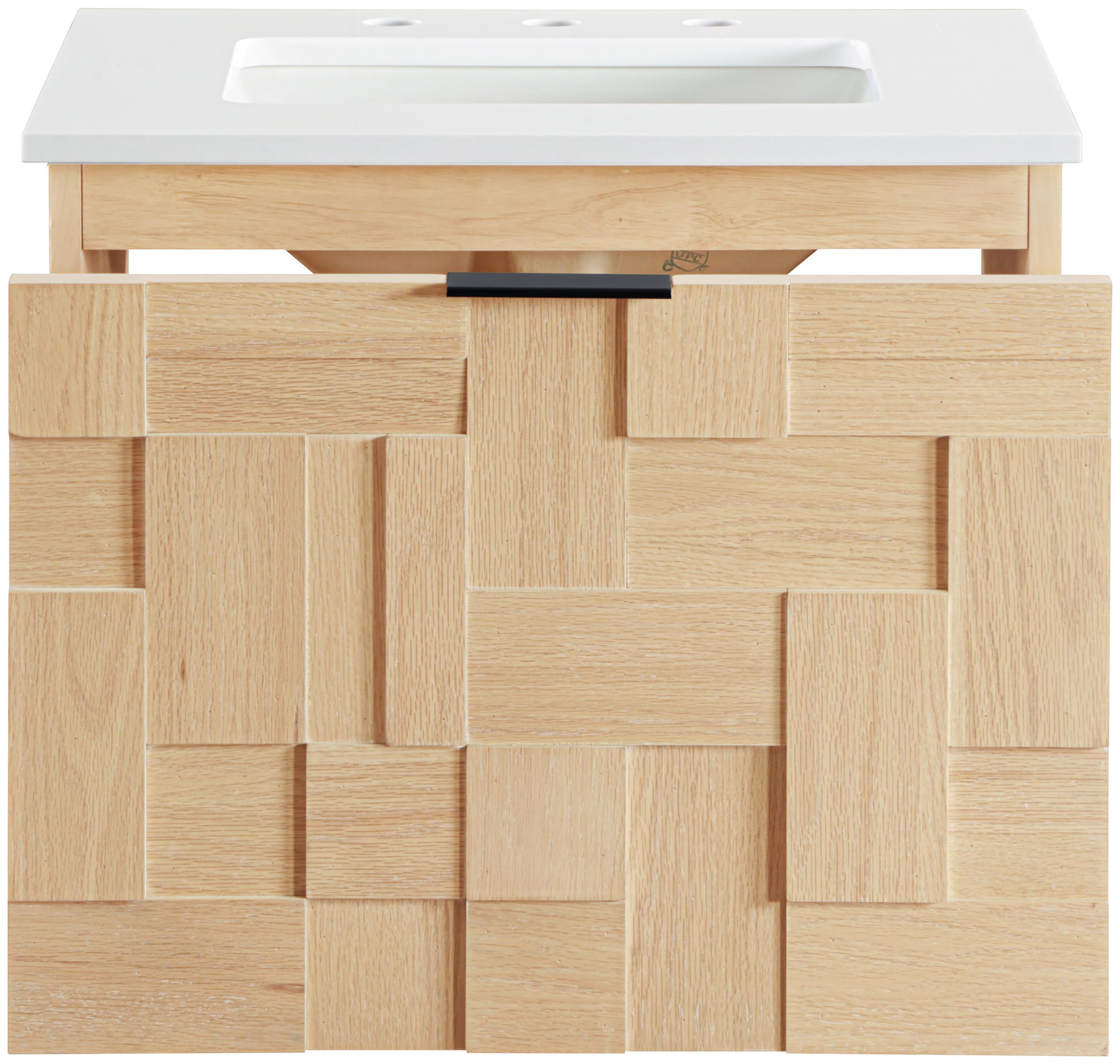 Meridian Furniture 24" Natural Engineered Stone Wall Mounted Bathroom Vanity