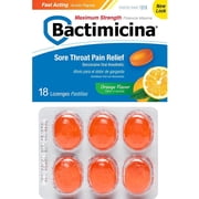 Bactimicina Sore Throat Pain Relief Lozenges, Maximum Strength, Orange Flavor, Oral Analgesic with Benzocaine for Fast Relief, 18/ct