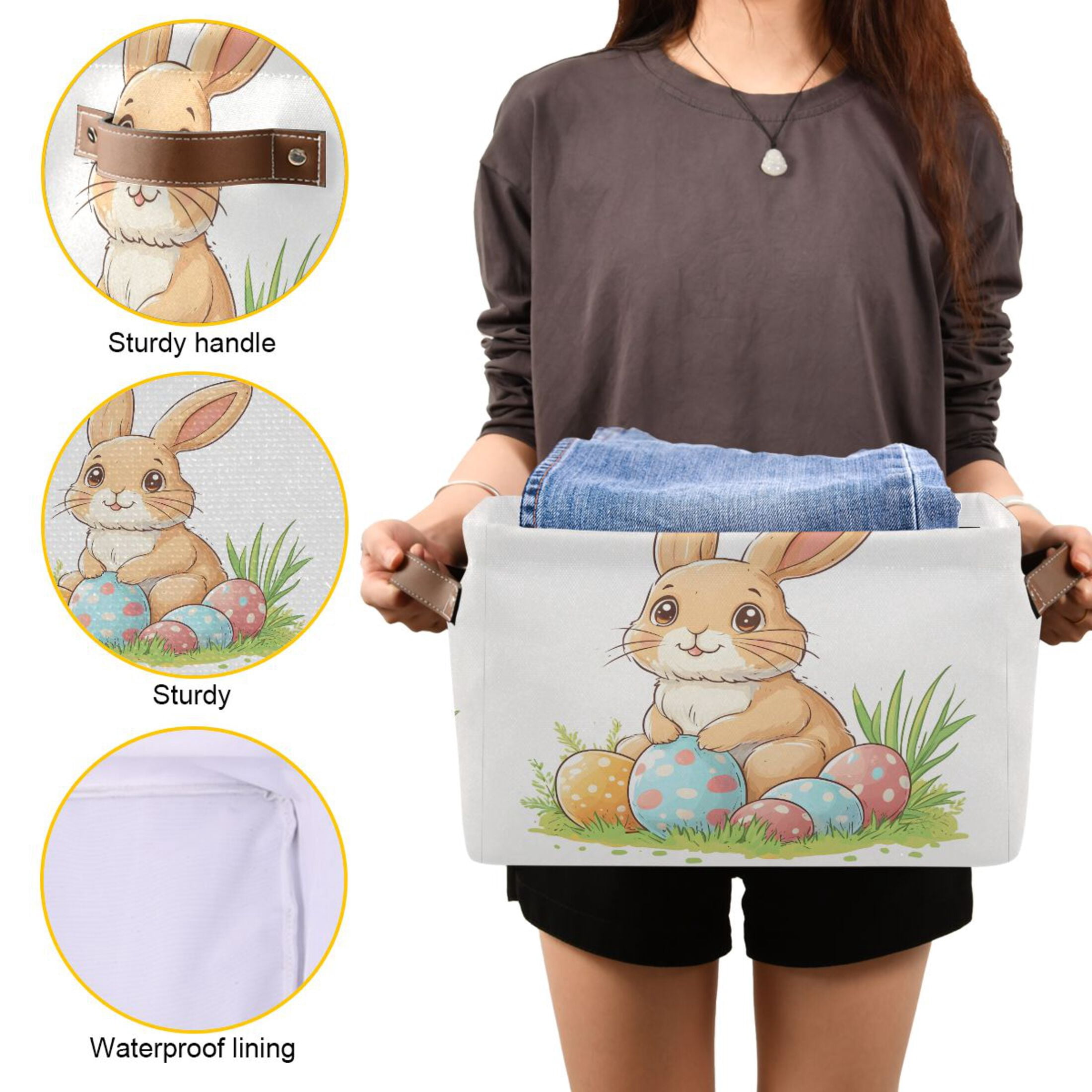 Ryvnso Bunny Easter Rabbit Storage Basket Large Bin Foldable Boxes Toys Organizer 14.2x10.2x8.3in 2 PCs