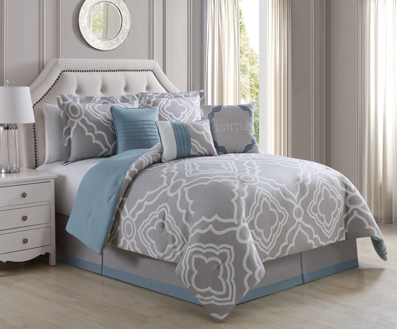 7 Piece Glamour Taupe/White Comforter Set - Walmart.com - Walmart.com