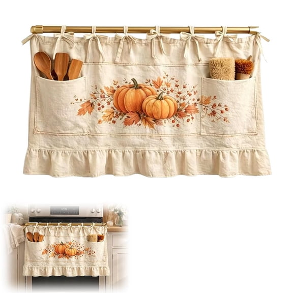 Oven Skirt Curtain With Pockets,Farmhouse Oven Valance with Dual Storage Pockets,Fall Pumpkin Farmhouse Cottagecore Home Decor,for Stove Dishwasher Washing Machine