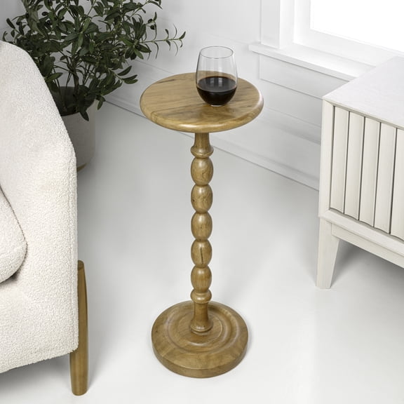 JONATHAN Y Augustus 24.5" Cottage Classic Spindle Wood Pedestal Round Drink Table and Decorative End Table, Natural, END3007A