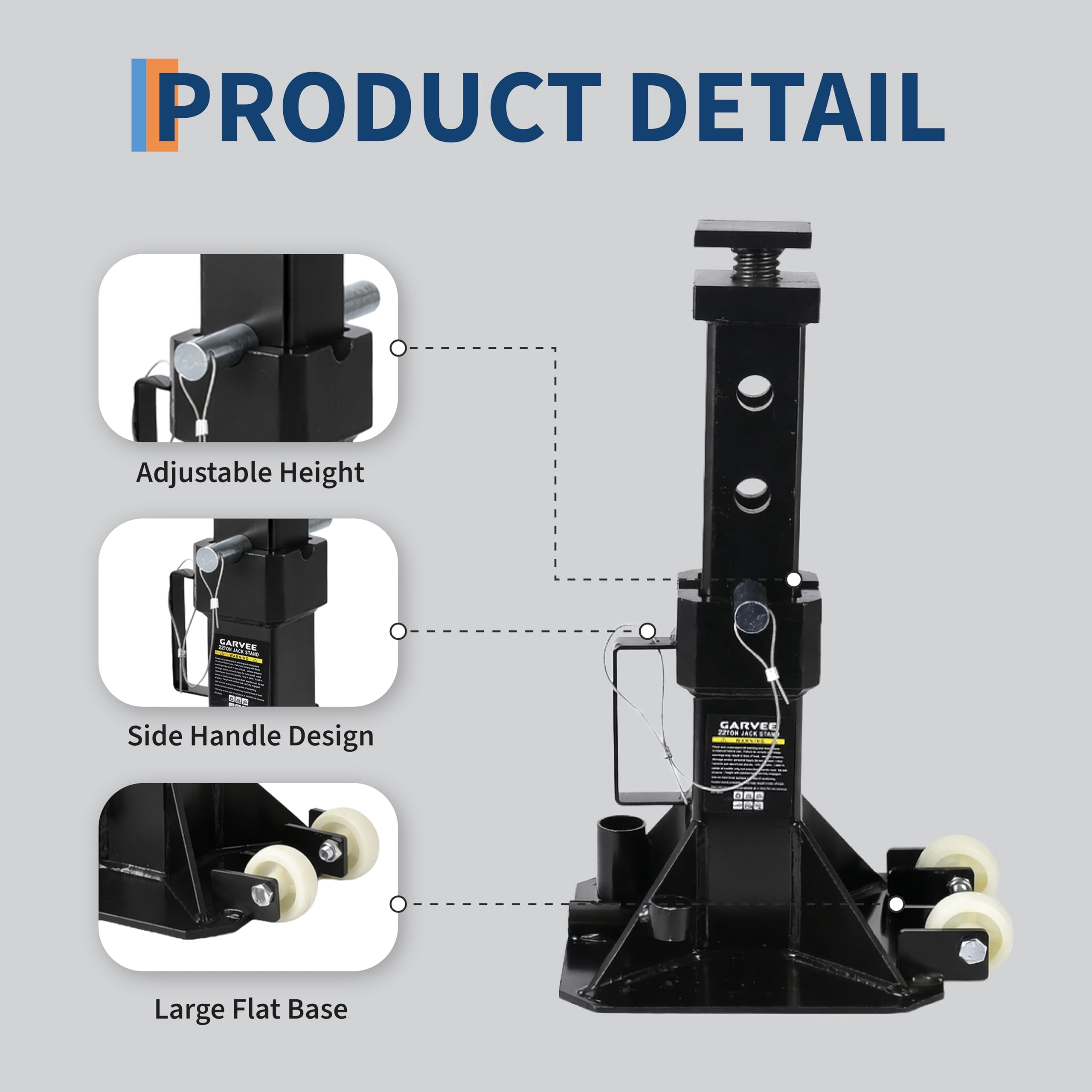 22 Ton Jack Stands,Heavy Duty Pin Type Car Jack Stand with Lock,2 Caster Wheels AndWide Base Safety Design for Supporting Trucks, Trailers and Equipment,Adjustable Height 13.8"-19.7",Black,1 Pair