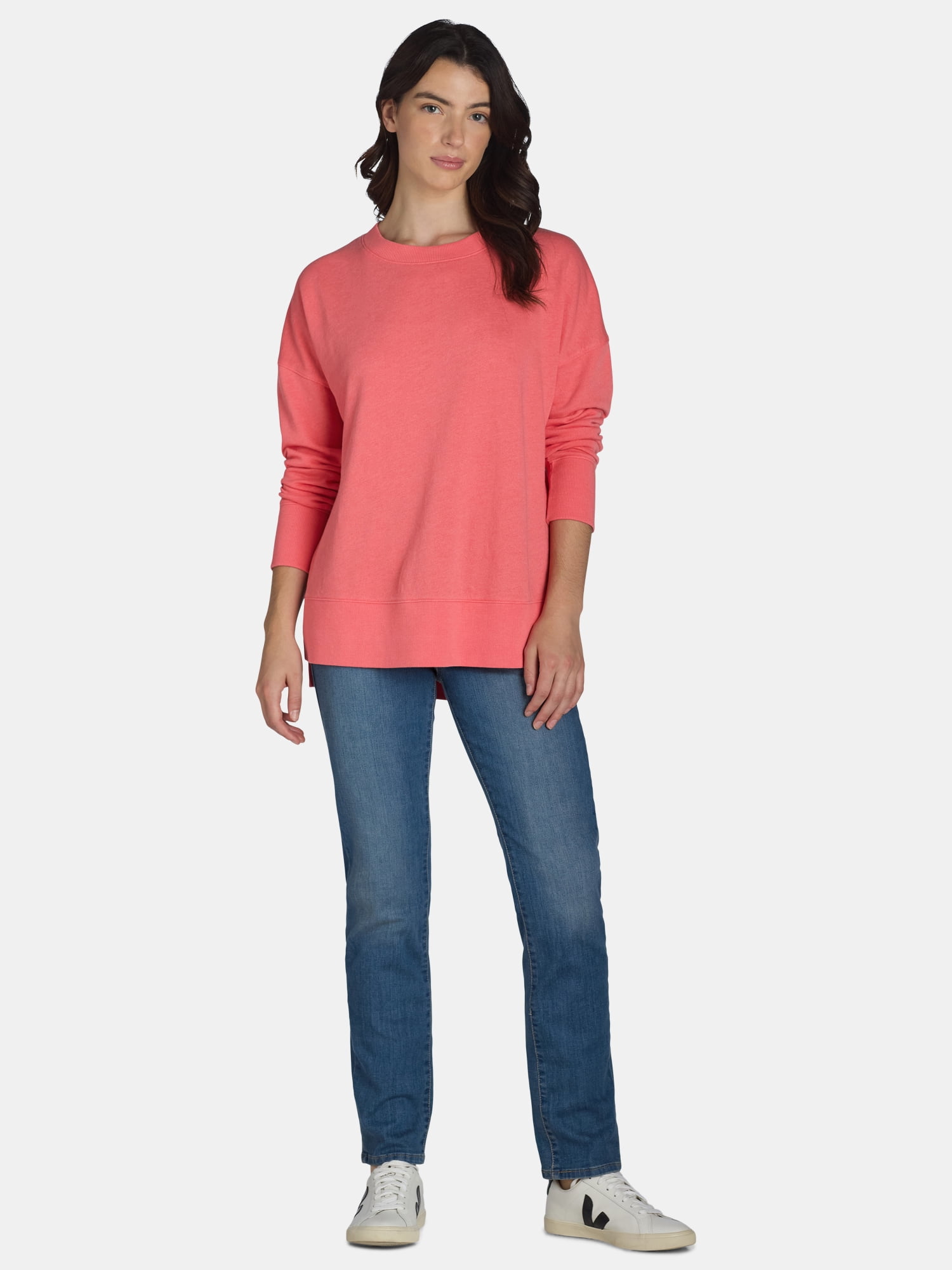 Time and Tru Women's Tunic Sweatshirt with High-Low Hem, Sizes XS -4X