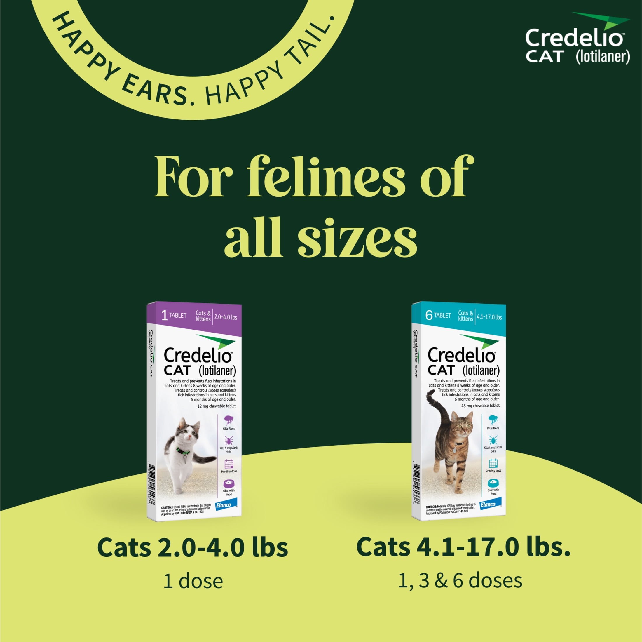 Credelio CAT Flea & Tick Infestation Prevention and Treatment for Cats 4.1-17 lbs. | 3-Month Supply