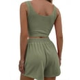 thumbnail image 4 of Douhoow Women Summer 2 Piece Rbbed Outfits, Solid Sleeveless Crop Top High Waist Shorts, 4 of 6