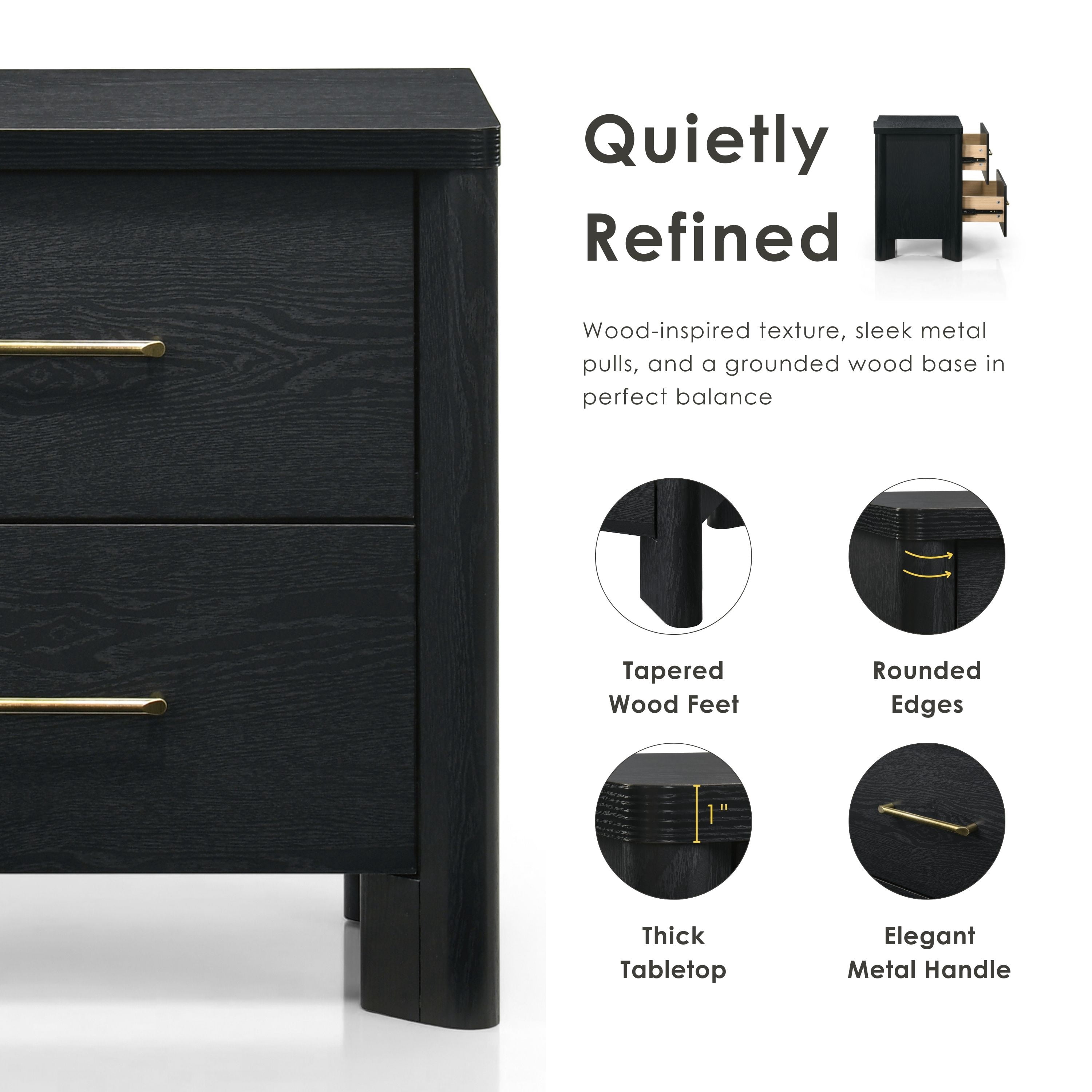 Furniture of America Gracie Modern Wood 2-Drawer Nightstand with USB Ports, Black