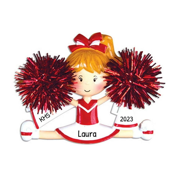 Personalized Cheerleading Ornament 2024 - Red Cheerleader Split Christmas Ornament Pompom Decor