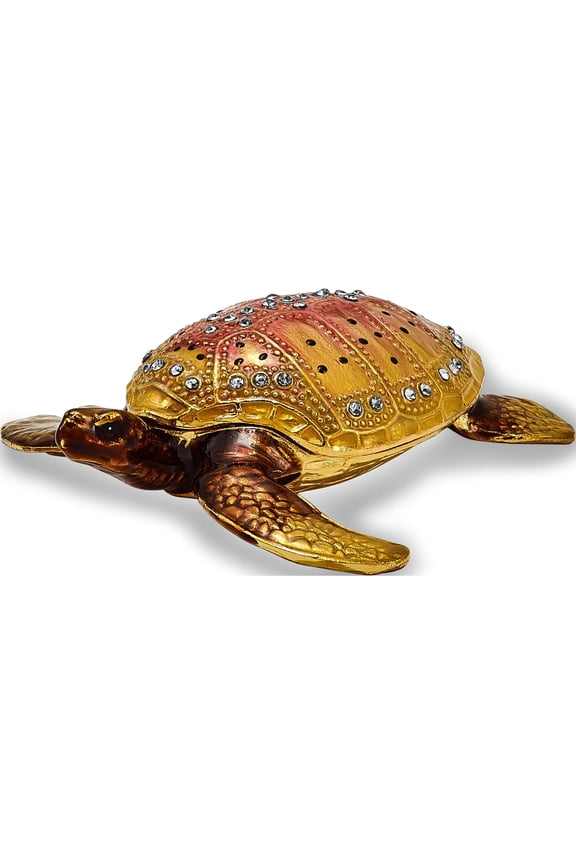 Fashion Bejeweled Palm Beach Loggerhead Sea Turtle Trinket Box (3 X 2.75) Made In China bj2068