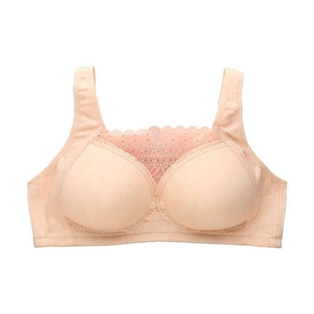 Comfy Sports Bras for Women Non Steel Lace Splicing Front Buckle Nursing Underwear Vest Style Underwear V-Neck Convertible Bra Feature Hook and Eye Closure Bralette Bra Style Y-200   Beige M