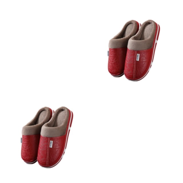 Qarigey 1 par de zapatos para el hogar, zapatos de algodón, pantuflas de invierno, tacón plano de goma, a prueba de viento Rojo 36-37 2piezas