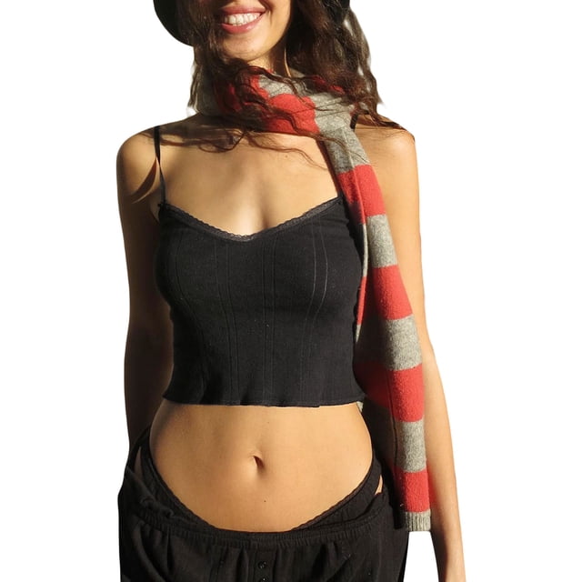 Fortune Women Mini Vest Solid Color Sleeveless Low Cut Camisole Spaghetti Strap Crop Tops