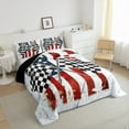 thumbnail image 3 of Racing Car Comforter Set,Vintage American Flag White Marble Graffiti Bedding Set All Season,Extreme Sports Checker Grids Flags Comforter 2 Pcs with 1 Pillowcase,, 3 of 6