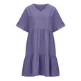 thumbnail image 5 of GaThRRgYP Dresses for Women 2025 Elegant Classy,Women's Casual Solid Color V-Neck Pullover Short Sleeve Top Short Skirt Dress Purple M, 5 of 8