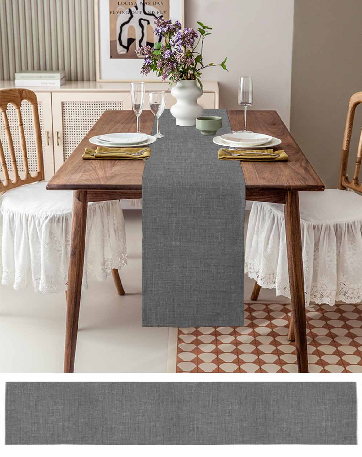 Table Runners 70 Inches Long Dress Scarves, Vintage Dark Gray Farmhouse Coffee/Dining/Kitchen Table Decor, Holiday Table Runner, Farmhouse Retro Solid Color Linen Texture 13x70 Inch