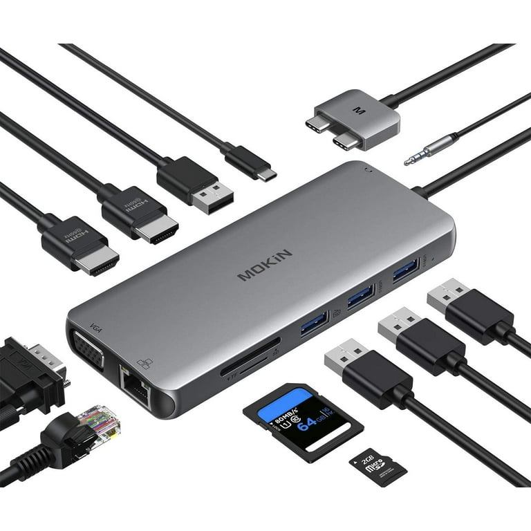 Sociale Studier Nedsænkning bagage MacBook Pro Docking Station Dual Monitor MacBook Pro HDMI Adapter,12 in 1  USB C Adapters for MacBook Pro Air Mac HDMI Dock Dongle Dual USB C to Dual HDMI  VGA Ethernet AUX